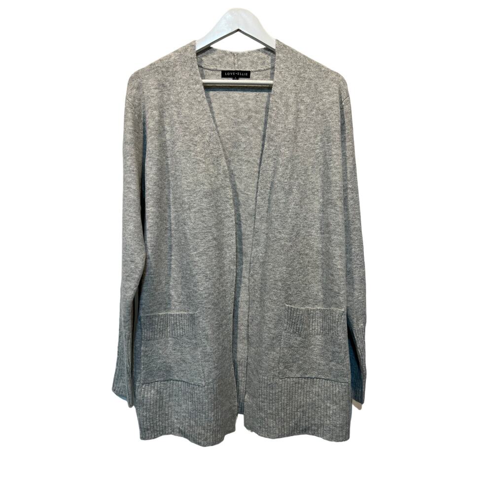 Love Ellie Womens Open Front Fine Knit Cardigan Sweater Heathered Gray Sz Large